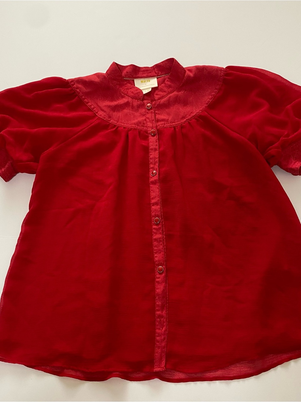 Maeve by Anthropologie Red Button-Front Puff Sleeve Blouse